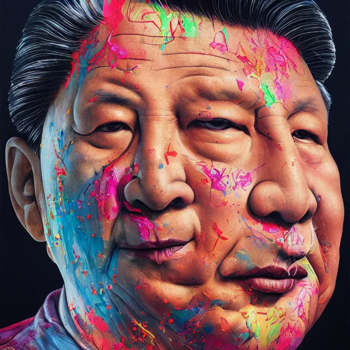 Prompt: dream portrait of xi jinping, full character, melting ,8k,by tristan eaton,Stanley Artgermm,Tom Bagshaw,Greg Rutkowski,Carne Griffiths, Ayami Kojima, Beksinski, Giger,trending on DeviantArt,face enhance,hyper detailed,minimalist,cybernetic, android, blade runner,full of colour