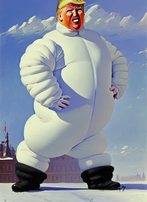 Prompt: donald trump dressed as the michelin man, highly detailed, sharp focus, matte painting, by isaac levitan and asher brown durand,