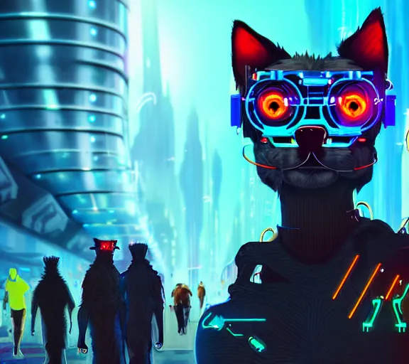 Image similar to high - resolution photograph from a cyberpunk era furry fandom convention ( midwest furfest 2 0 4 7 ), taking place after the genetic revolution and quantum singularity. photorealistic.