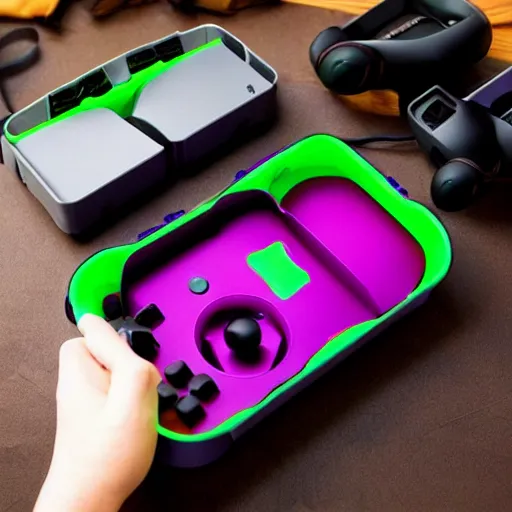 Prompt: “Gaming lunchbox made by Razer, with lights”