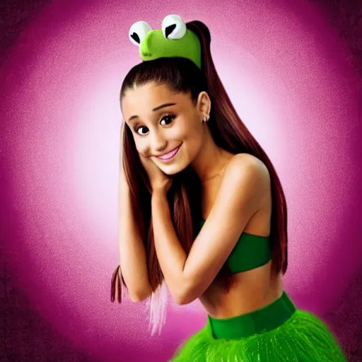 Image similar to ariana grande as a kermit from muppet's