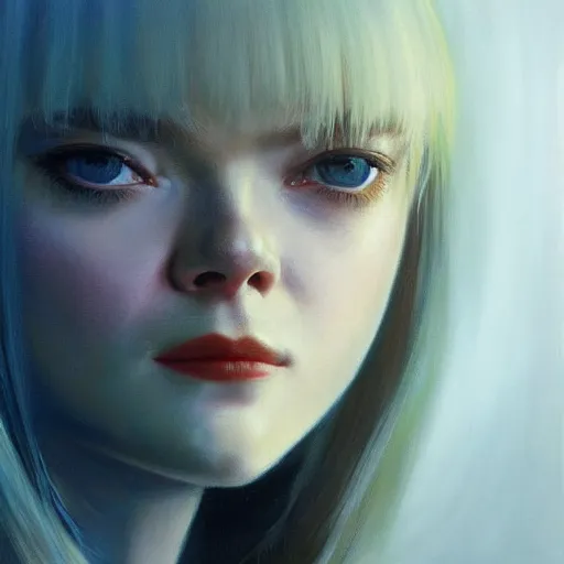 Prompt: ultra realistic portrait painting of elle fanning in ghost in the shell, art by frank frazetta, 4 k, ultra realistic, highly detailed, epic lighting