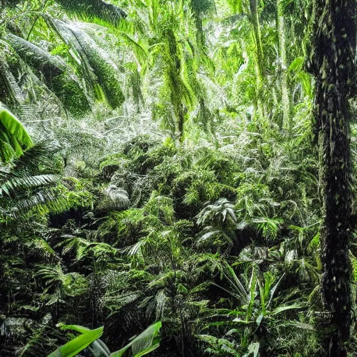 Image similar to ginormous single celled slime amoeba in a dense jungle made of giant trees and dense foliage