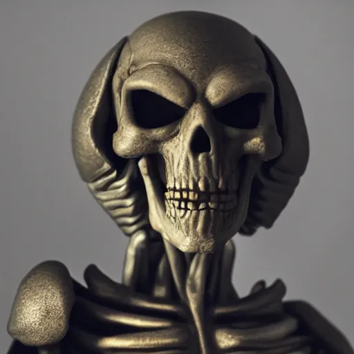 Image similar to skeletor, moody lighting, shallow depth of field,