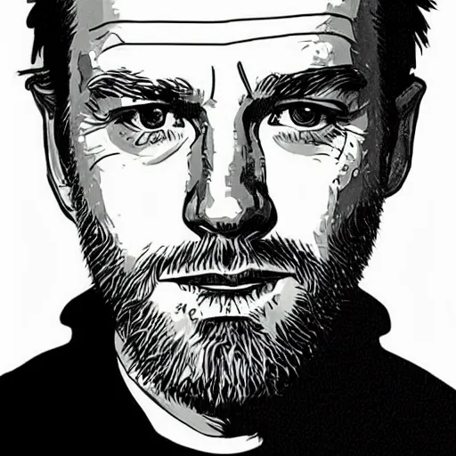 Prompt: “ ewan mcgregor retro minimalist portrait by jean giraud!, moebius starwatcher, sharp, smooth face, comic, 8 k ”