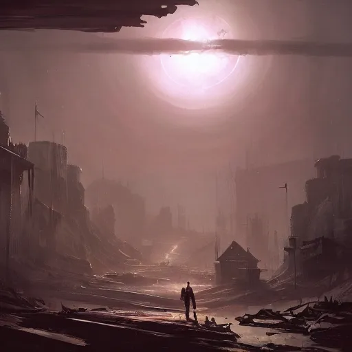 Image similar to post apocalyptic earth civilisation, dark theme, greg rutkowski style, trending on artstation