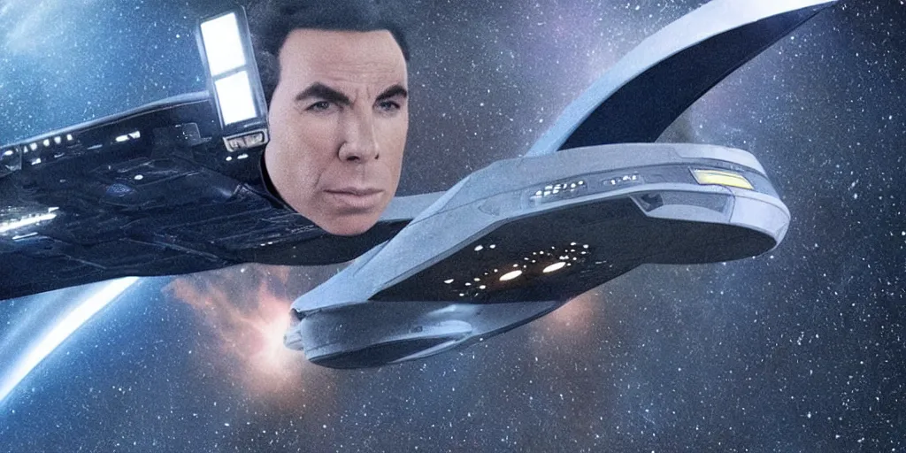 Prompt: john travolta is the captain of the starship enterprise in the new star trek movie, vfx