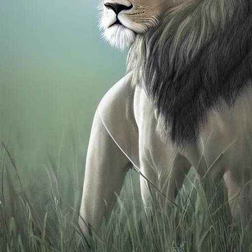 Image similar to simple drawing for children of a lion in a meadow, smooth, sharp focus, illustration, ArtStation