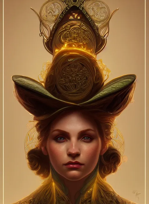 Image similar to symmetry portrait of leprechaun, intricate, elegant, highly detailed, digital painting, artstation, concept art, smooth, sharp focus, illustration, art by artgerm and greg rutkowski and alphonse mucha, 8 k