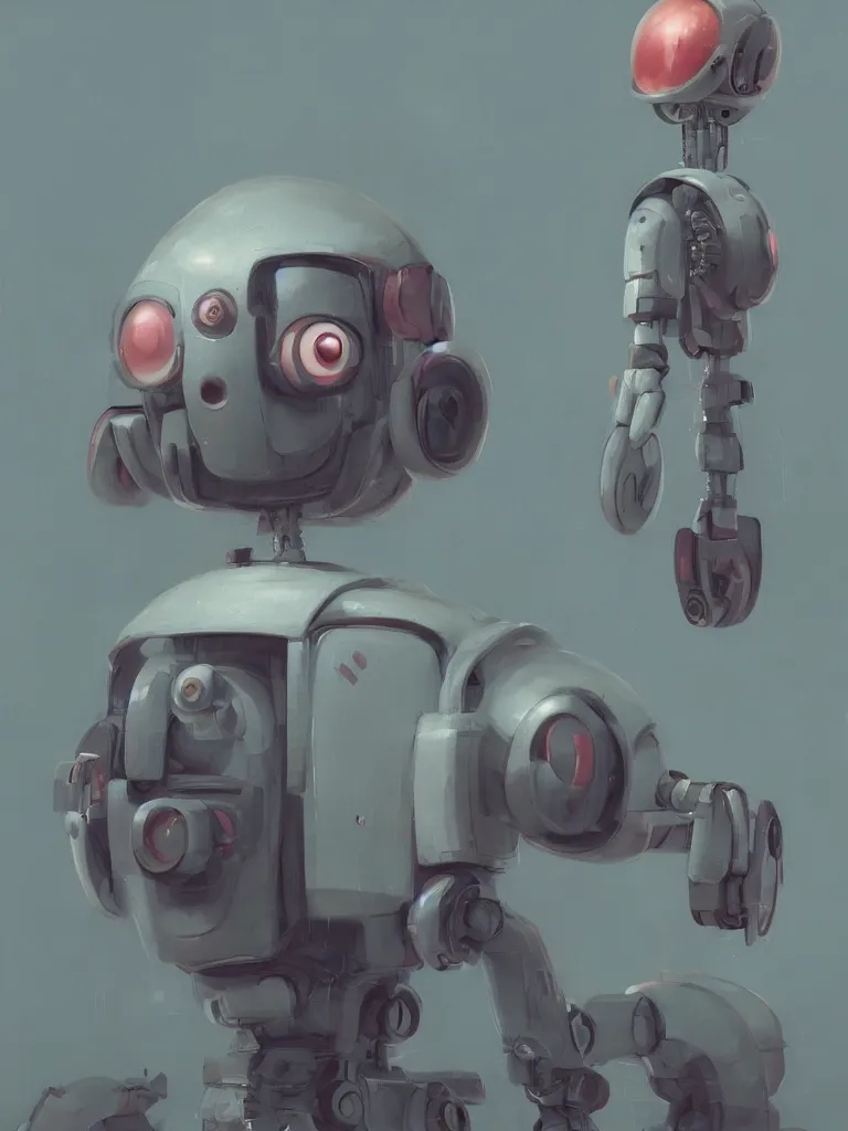 Prompt: a portrait of a cute robot in a painting from stalenhag, 4 k, 8 k, hdr, artstation, concept art