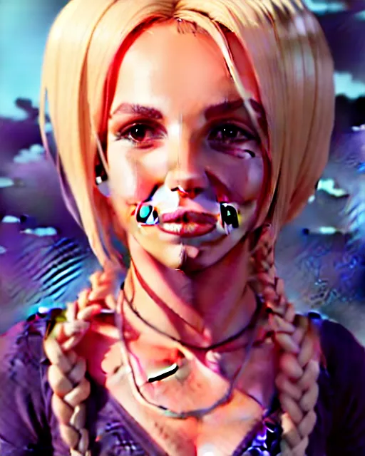 Image similar to highly detailed portrait of britney spears by studio ghibli, stephen bliss, unreal engine, greg rutkowski, loish, rhads, beeple, makoto shinkai and lois van baarle, ilya kuvshinov, rossdraws, tom bagshaw, alphonse mucha, global illumination, detailed and intricate environment