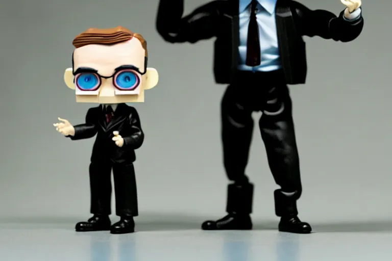 Image similar to alan turing being possessed by agent smith, stop motion vinyl action figure, plastic, toy, butcher billy style