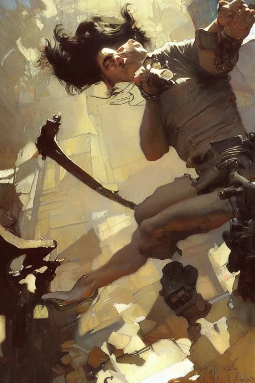 Image similar to mike stoklasa, action lines, painting by'phil hale '!!! gaston bussiere, craig mullins, greg rutkowski, alphonse mucha,