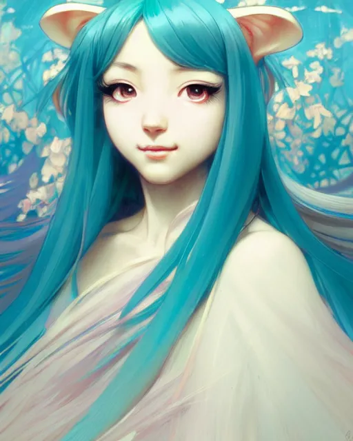 Image similar to portrait of disney hatsune miku, intricate, elegant, highly detailed, digital painting, artstation, concept art, smooth, sharp focus, illustration, art by artgerm and greg rutkowski and alphonse mucha and uang guangjian and gil elvgren and sachin teng and wlop!!!, symmetry!!