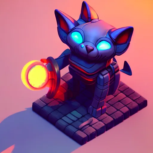 Prompt: Isometric 3D Fantasy Cute Cat Mecha, Smoth 3D Illustration, Cinematic Matte Painting, soft render, Servando Lupini, handpaint texture, Blender, 3DCoat