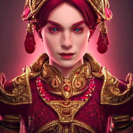 Image similar to portrait of wonderful princess of rubies with fair skin, ornate 8 k radiant gorgeous intricate detailed, accent lighting, dramatic light, octane render