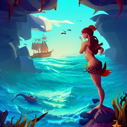 Image similar to painting mermaid treasure on sea of thieves game avatar hero smooth face median photoshop filter cutout vector, behance hd by jesper ejsing, by rhads, makoto shinkai and lois van baarle, ilya kuvshinov, rossdraws global illumination