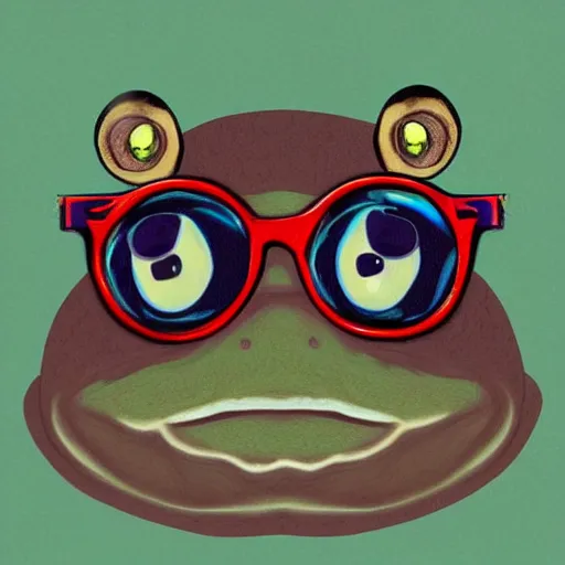 Prompt: frog wearing John Lennon glasses, digital art