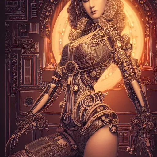 Image similar to the portrait of an absurdly graceful, sophisticated, fashionable ottomanpunk robotess idol, an ultrafine hyperdetailed illustration by kim jisu, intricate linework, neon wiring, porcelain skin, unreal engine 5 highly rendered, global illumination, radiant light, detailed and intricate environment, by rutkowski, artgerm,