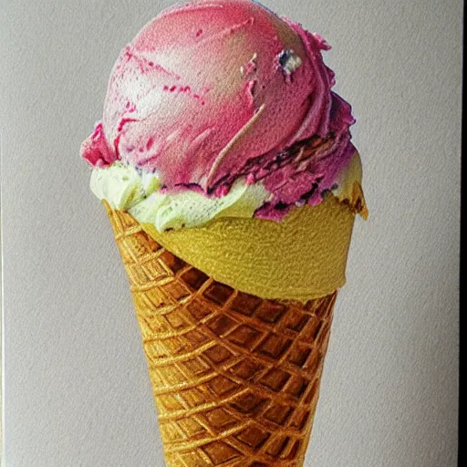 Image similar to Colored pencil art on paper, Ice Cream cone, highly detailed, artstation, MasterPiece, Award-Winning, Caran d'Ache Luminance