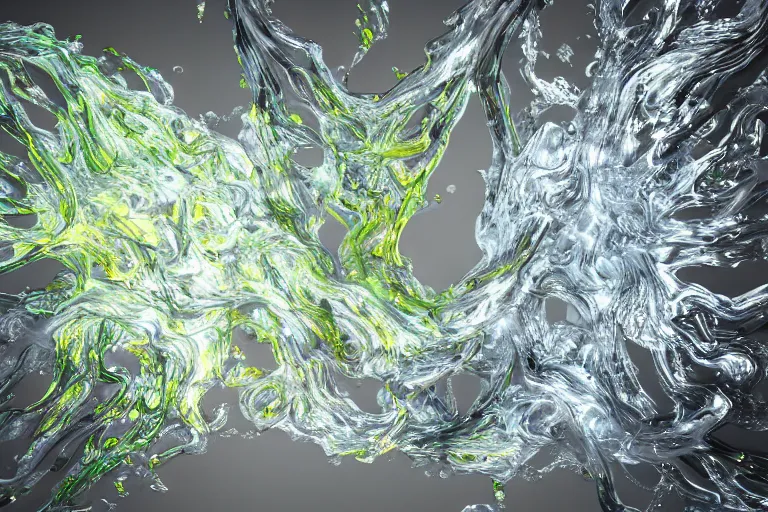 Image similar to Painful pleasures by Lynda Benglis, stunning, liquid physics, bubbly, VFX, high transparency, high res shadows, octane render, 4k, 8k