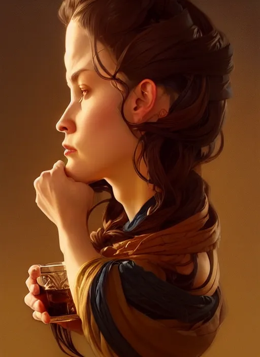 Image similar to a wooden tankard of ale digital painting, artstation, concept art, smooth, sharp focus, illustration, art by artgerm and greg rutkowski and alphonse mucha