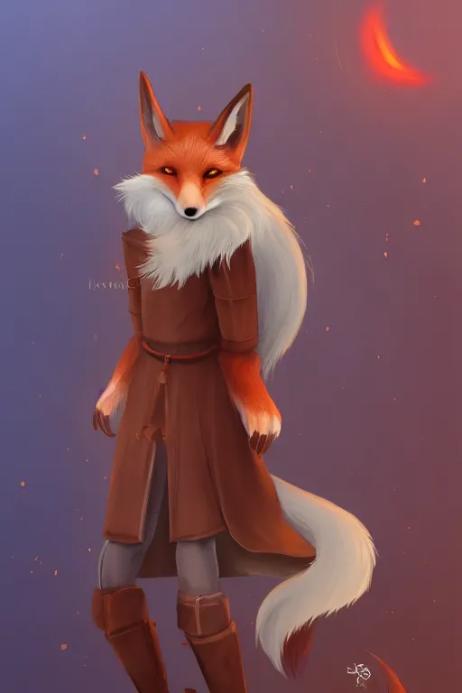 Image similar to an anthropomorphic medieval fox with a fluffy tail, backlighting, trending on artstation, digital art, furry art, trending on furaffinity, fantasy art, by kawacy