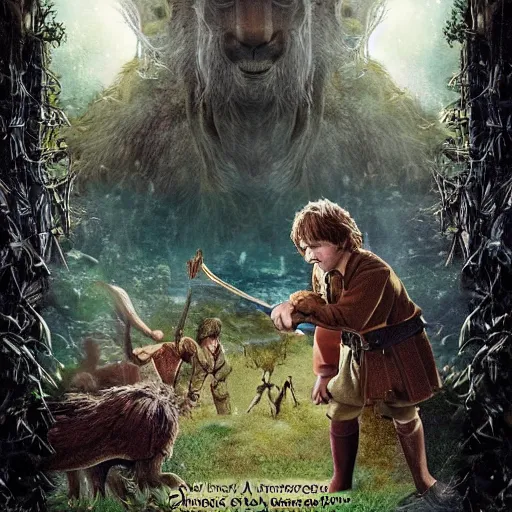 Image similar to Chronicles of Narnia and The Hobbit mixed into a dream storybook illustration