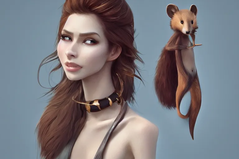 Image similar to anthropomorphic female marten wearing jewlery, made by Stanley Artgerm Lau, WLOP, Rossdraws, ArtStation, CGSociety, concept art, cgsociety, octane render, trending on artstation, artstationHD, artstationHQ, unreal engine, 4k, 8k,