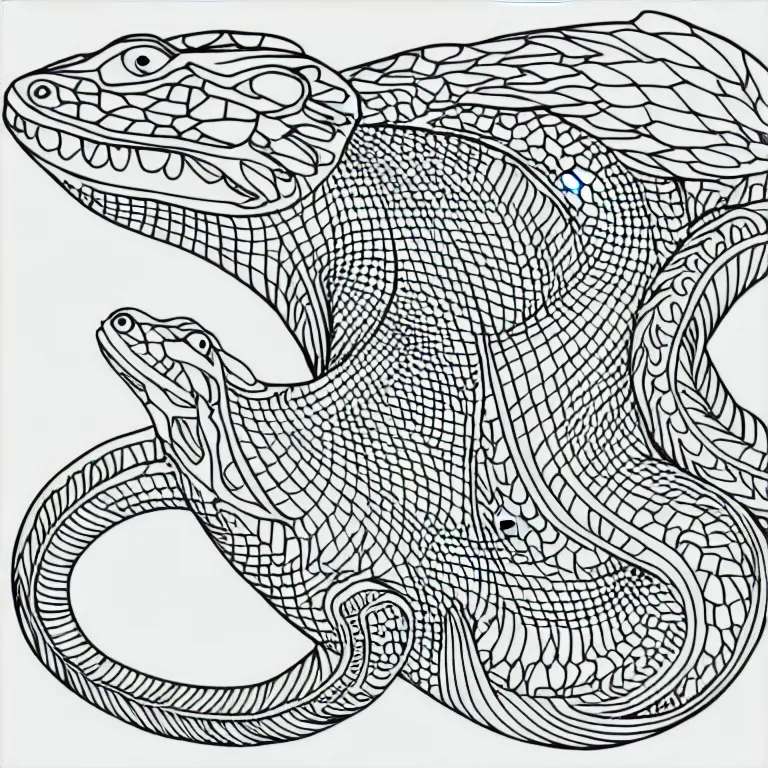 Image similar to beautiful lizard, ornamental, fractal, line art, vector, outline, simplified, colouring page