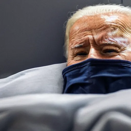 Prompt: a close up of Joe Biden sleeping in a bed in a court room