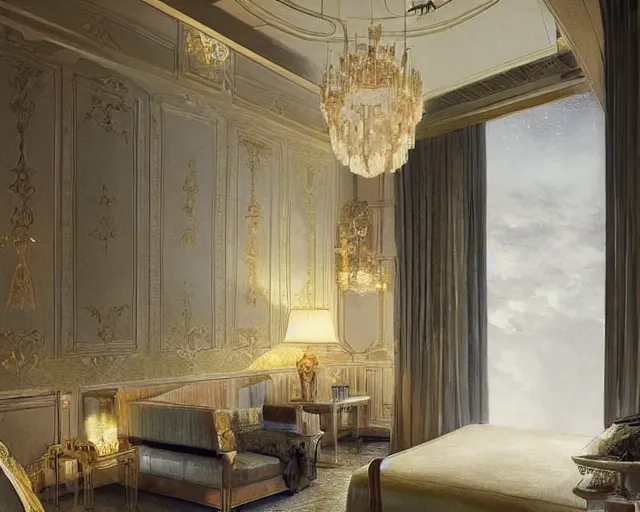 Image similar to a luxury hotel! suite room in the style of imperial! china, art by greg rutkowski and artgerma, stunning! concept art, interior! design