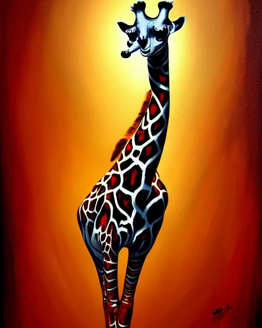 Prompt: a painting of a beautiful 🦒, an ultrafine detailed painting, by mark brooks, centered full body, featured on deviantart, fantasy art, detailed painting, deviantart, anime