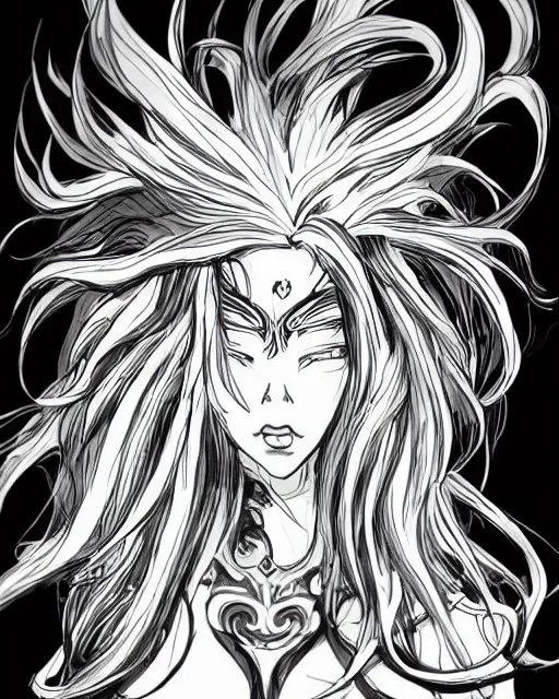 Prompt: Mind Flayers, wind-like hair posing on a boat, black and white, fantasy art, female art, in the style of masami kurumada, illustration, epic, fantasy, intricate, hyper detailed, artstation, concept art, smooth, sharp focus, ray tracing