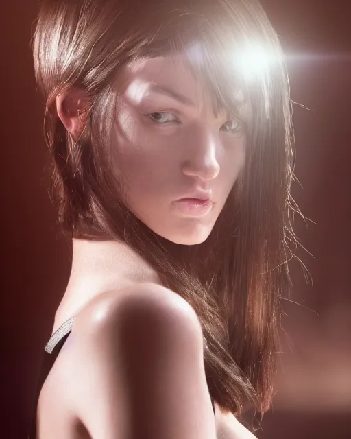 Prompt: a highly realistic, true to life portrait of a beautiful young cyberpunk woman, sharp focus, from the waist up, with sharp features, a beautiful face, soft smile, under studio lighting, taken with a canon eos camera with 1 3 5 mm focal length, volumetric lighting, epic, masterpiece, by greg rutkowski