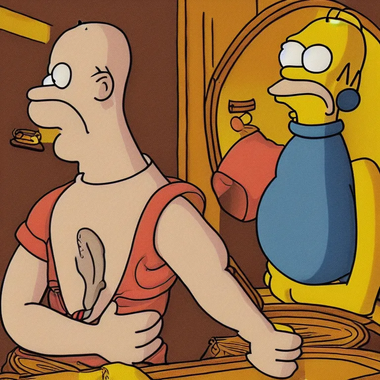 Prompt: portrait of homer simpson in renaissance pose, cartoon style