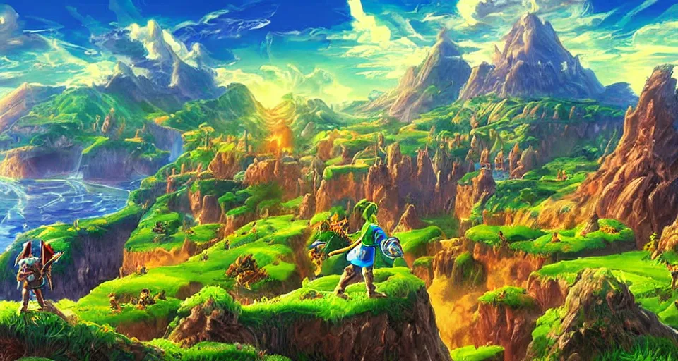 Prompt: Zelda World, landscape, artwork
