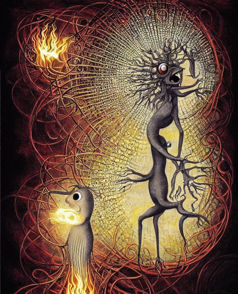 Image similar to whimsical freaky creature sings a unique canto about'as above so below'being ignited by the spirit of haeckel and robert fludd, breakthrough is iminent, glory be to the magic within, painted by ronny khalil