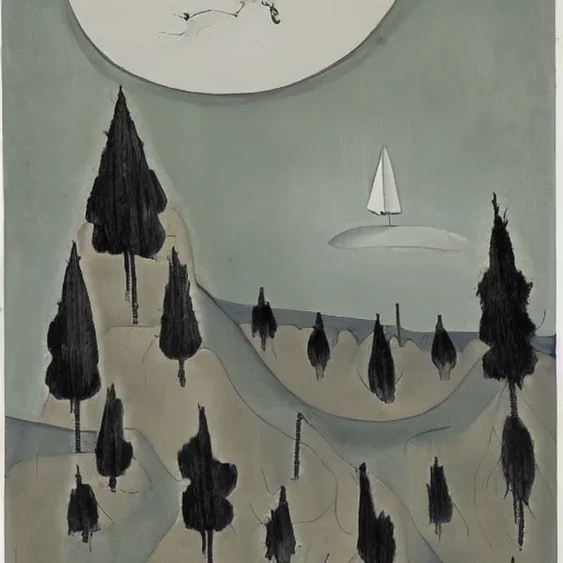 Prompt: A Landscape by Hilma af Klinti and Charles Addams