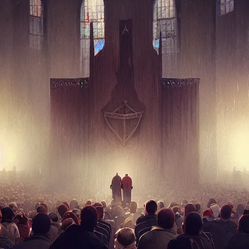 Image similar to pastor Dante Gebel giving a sermon message before a large crowd, artstation, Greg rutkowski, cinematic, digital Art