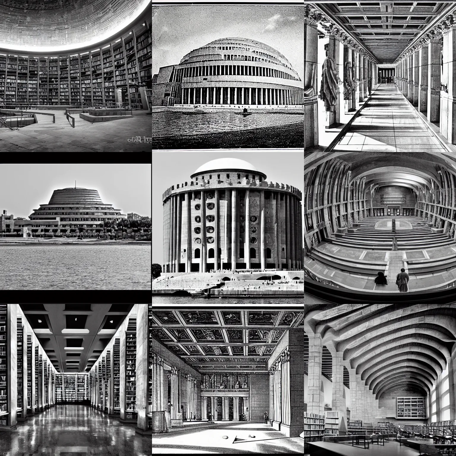 Prompt: library of alexandria, historical, black and white, realistic