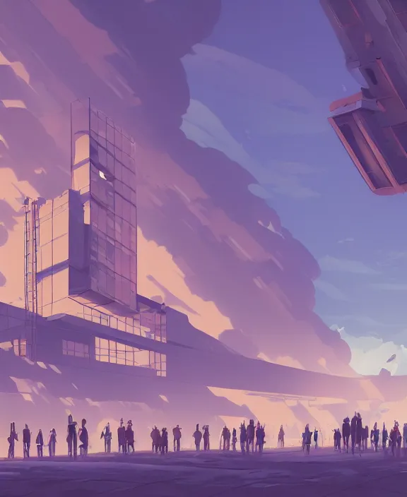 Prompt: minimalist building made from surgery, crowds of people, by dan mumford, yusuke murata, makoto shinkai, ross tran, cosmic, hellish, god rays, cinematic, unreal engine, cel shaded, featured on artstation, pixiv