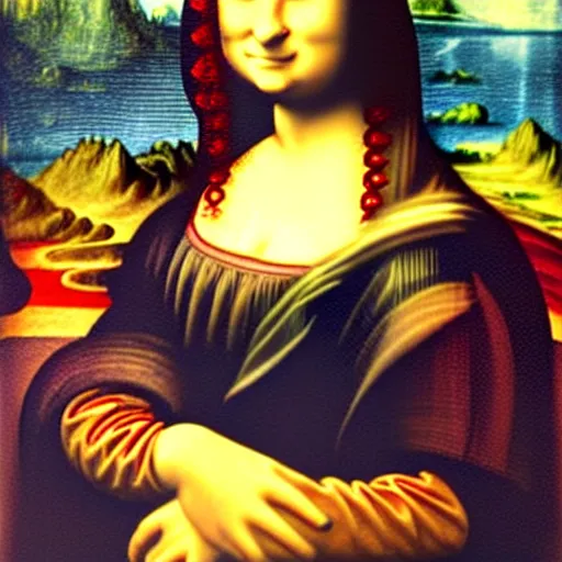 Prompt: a Mona Lisa painted by a 3 year old child with cryons,