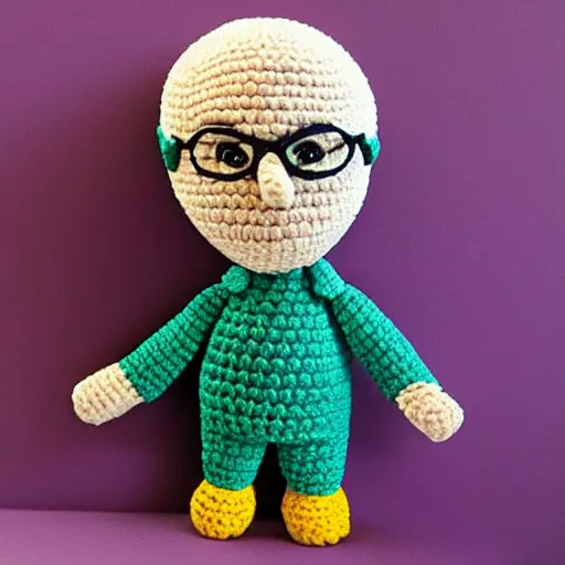 Prompt: larry david crochet doll