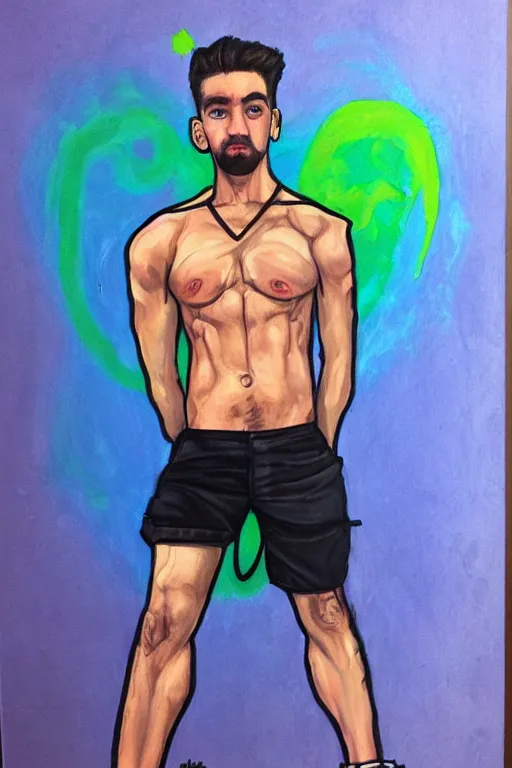 Image similar to Sean McLoughlin, Jacksepticeye, Irish Youtuber, solo portrait, body builder gigachad 🎨🖌️