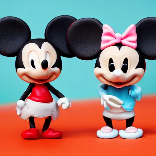 Prompt: close photograph of disney mouse cake toppers by kidrobot, octane render, hyper realistic, cute, kawaii, toys, plastic, vinyl, 8 k, white background,