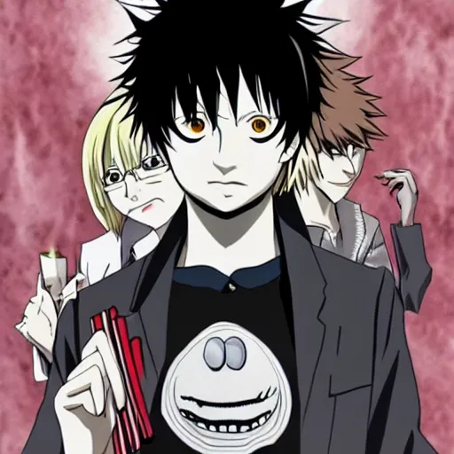 Prompt: 2 1 savage in death note style anime