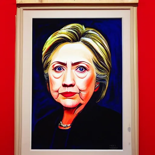 Image similar to shiny red hillary clinton portrait painted by edvard munch, very very very very beautiful