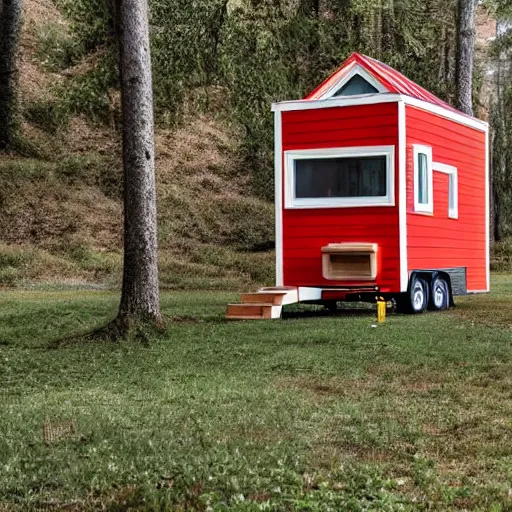 Prompt: a tiny house in a white and red mushroom