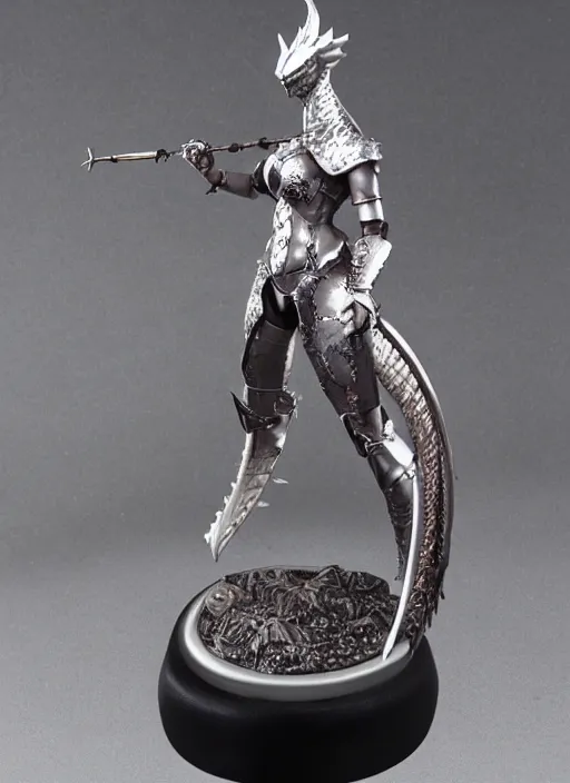 Image similar to 80mm, resin detailed model figure of a female wearing a silver dragon armor